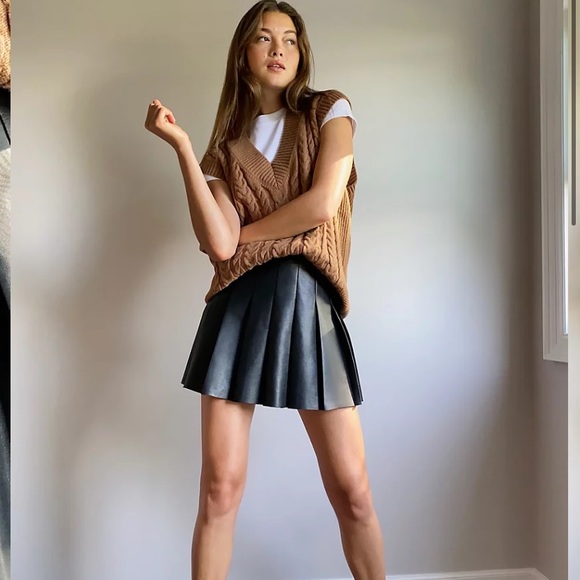 SUNDAY BEST Olive Faux Leather Skirt - Picture 1 of 8